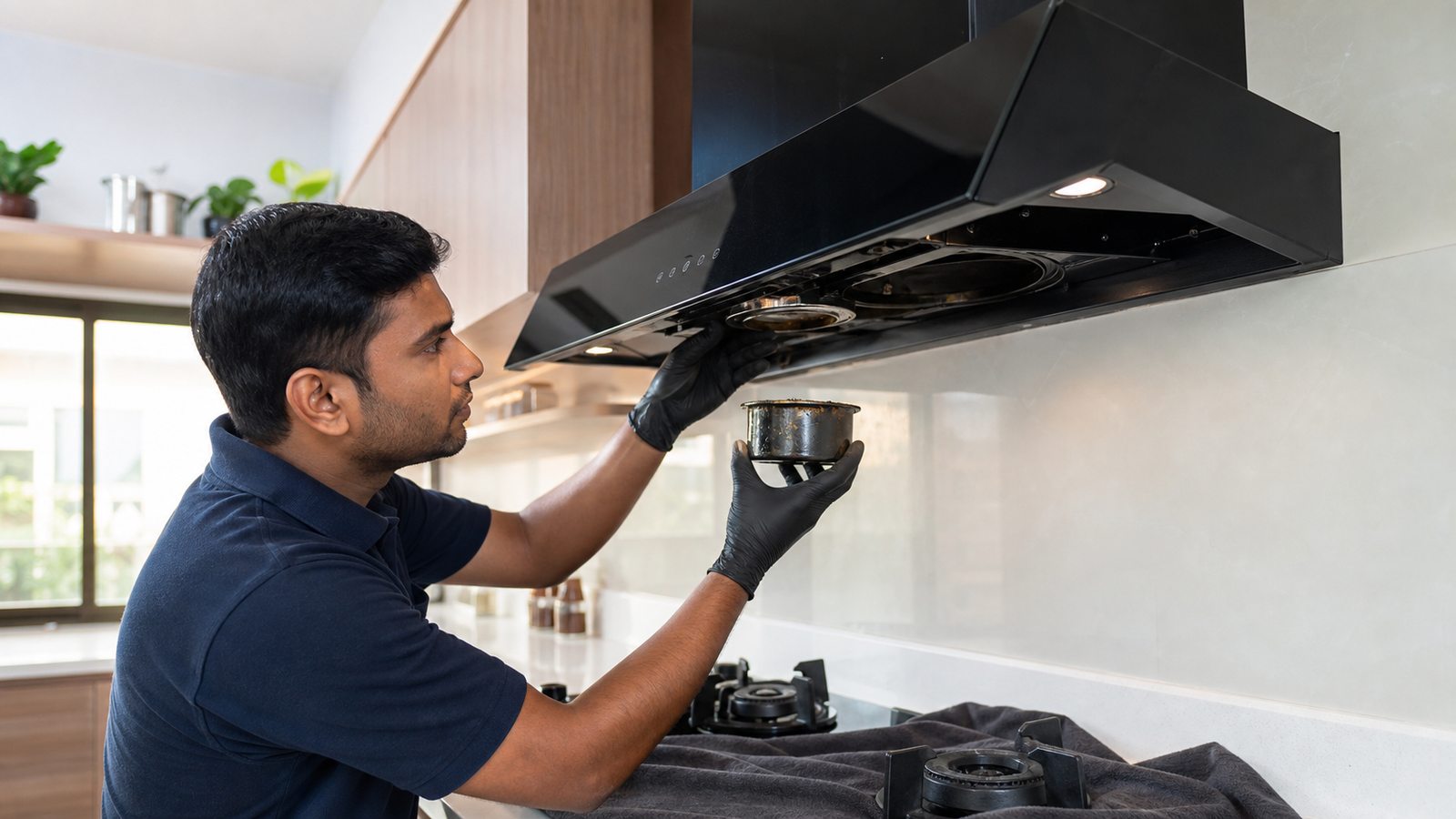Atozora technician repairing a chimney oil leakage issue
