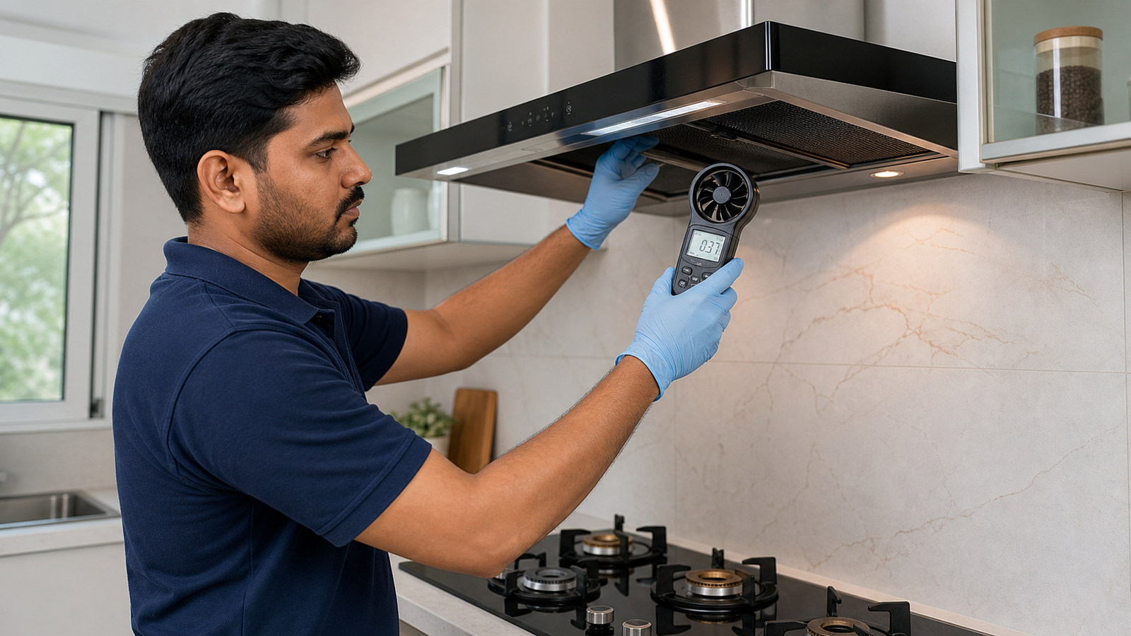 Atozora technician testing kitchen chimney suction